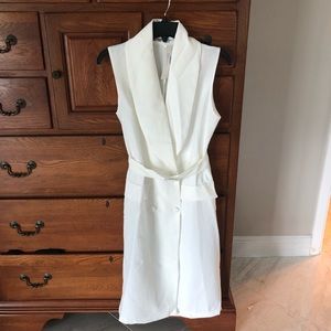White Boohoo Double Breasted Belted Midi Dress